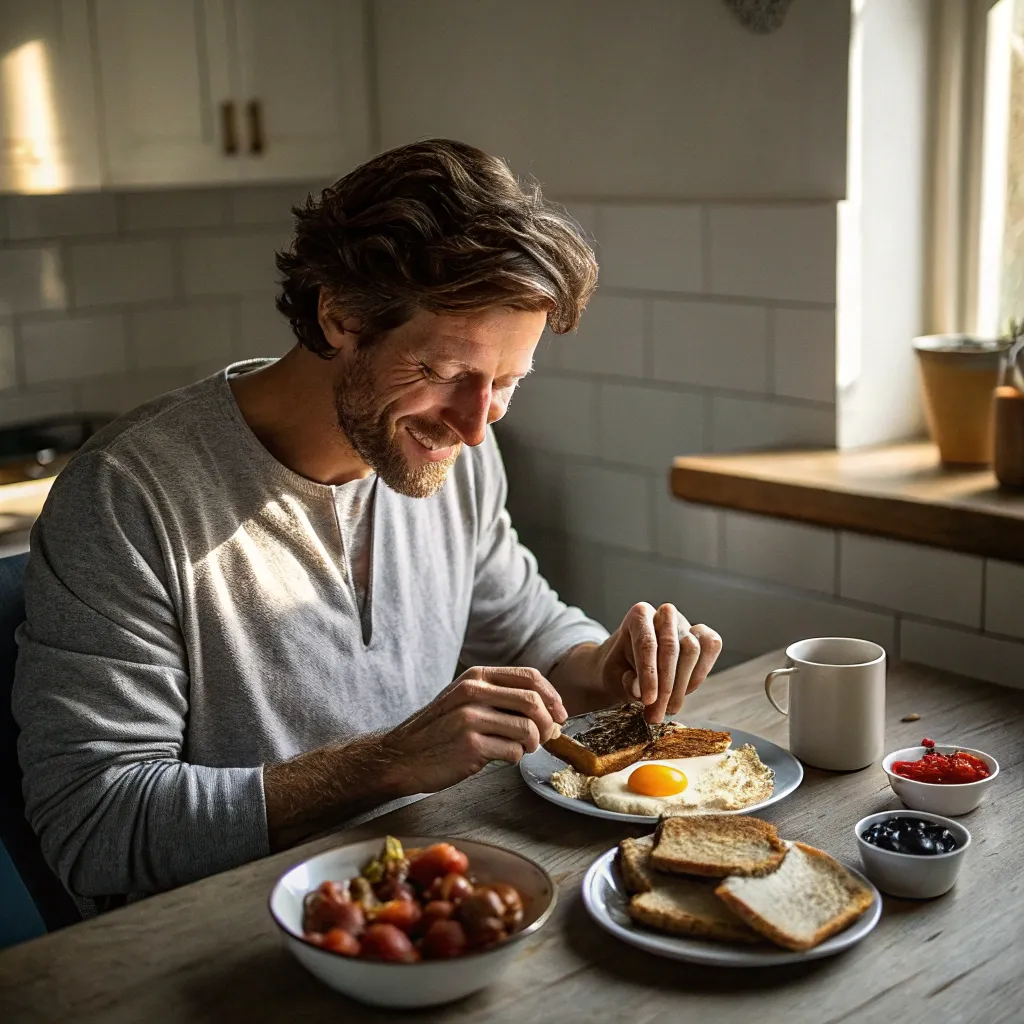 John enjoying his breakfast